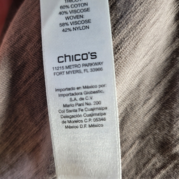 Chicos Brown Henley T 3/4 Sleeve Crushed Velour Chest + Sequin Shoulders Size 1 - Picture 11 of 13